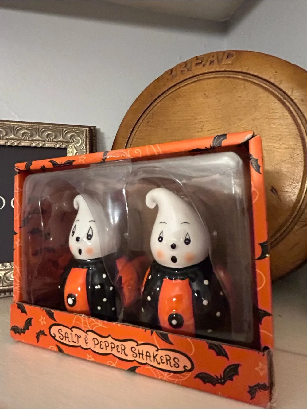 Joanna Parker Halloween Ghost Salt & Pepper Shaker Set - Orange and Black